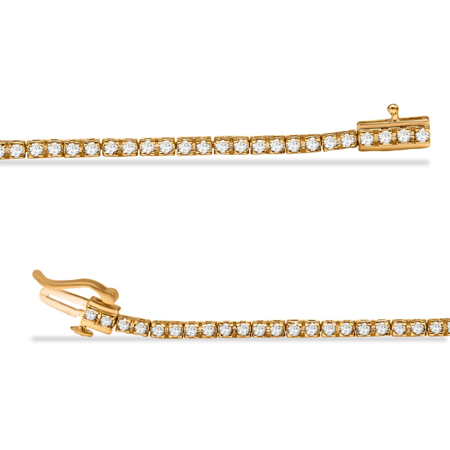 Close-up front angle of a yellow bracelet featuring round prong-set champagne-colored gemstones along its length with a clasp visible at one end.