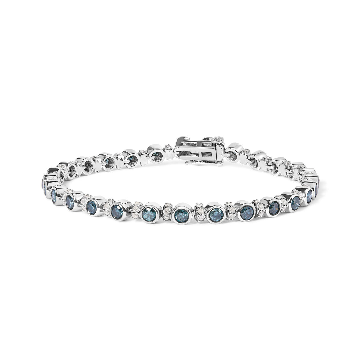 Sterling Silver 4.0 Cttw Blue and White Diamond Tennis Bracelet