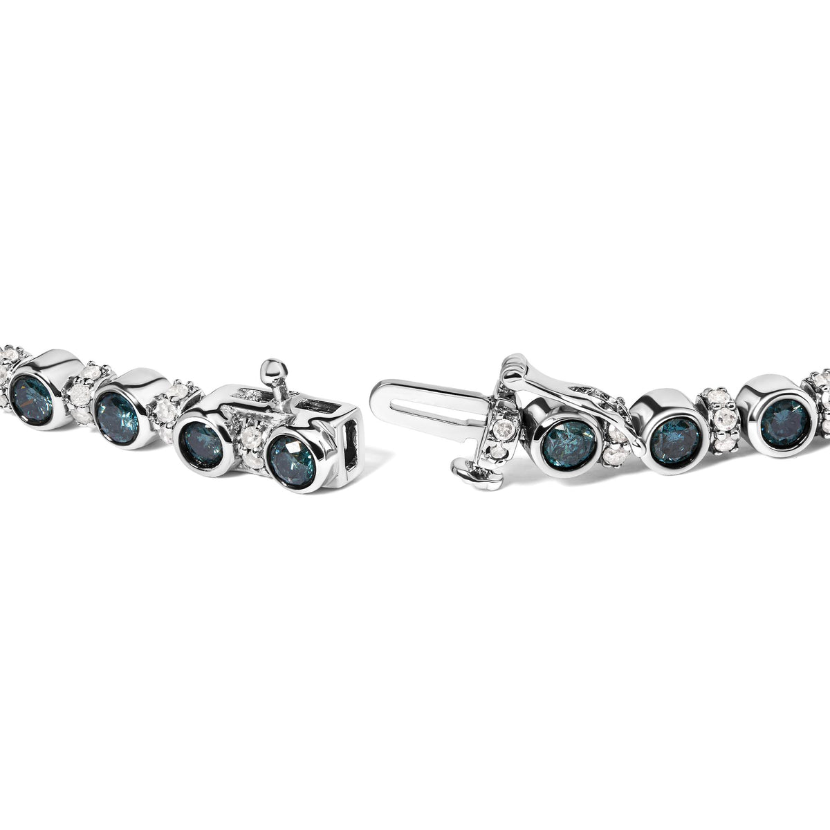 Sterling Silver 4.0 Cttw Blue and White Diamond Tennis Bracelet