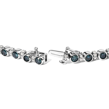 Sterling Silver 4.0 Cttw Blue and White Diamond Tennis Bracelet