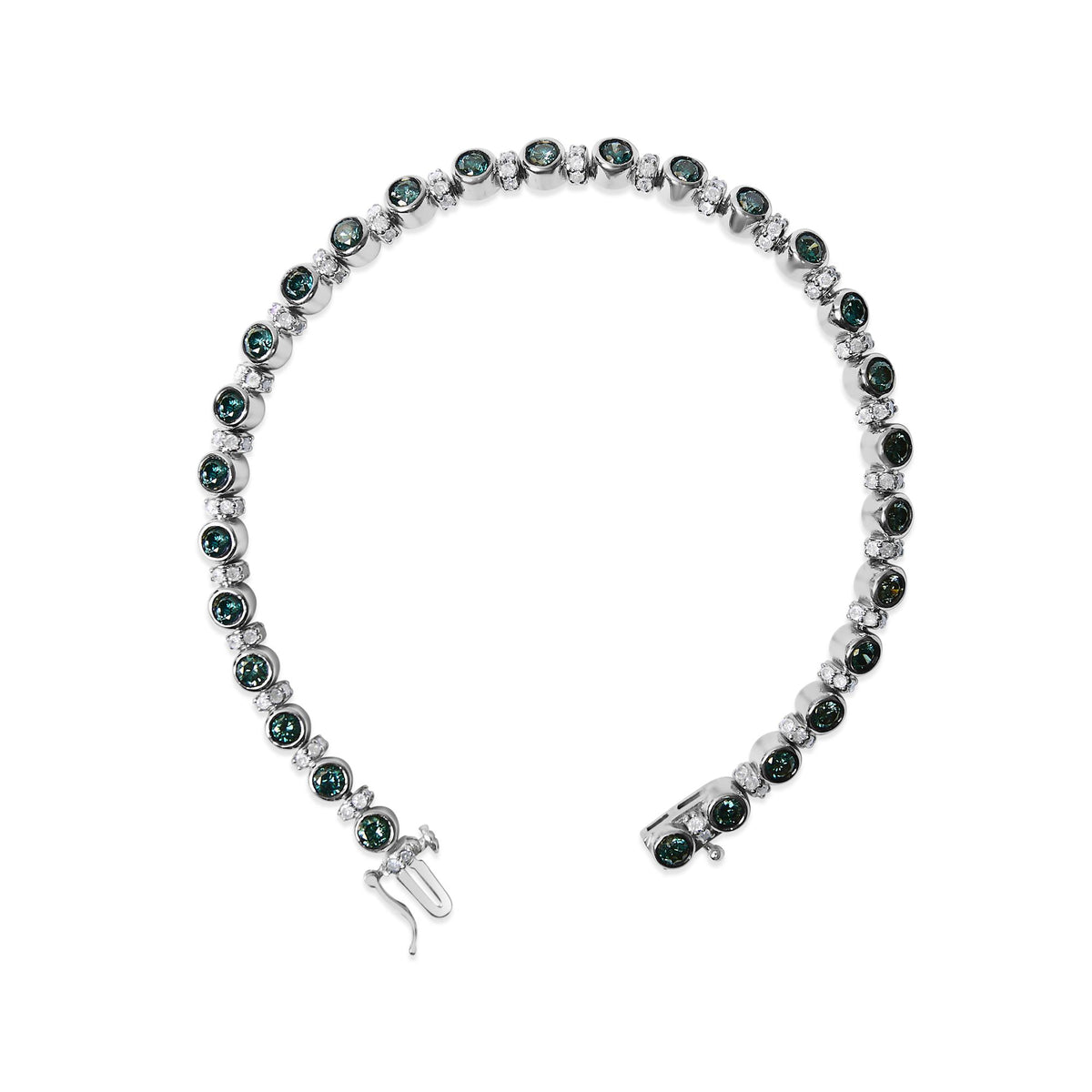 Sterling Silver 4.0 Cttw Blue and White Diamond Tennis Bracelet