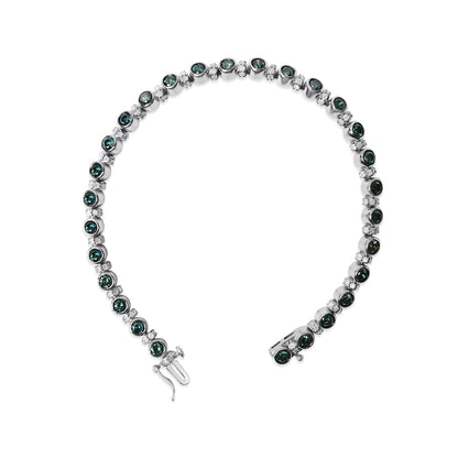Sterling Silver 4.0 Cttw Blue and White Diamond Tennis Bracelet