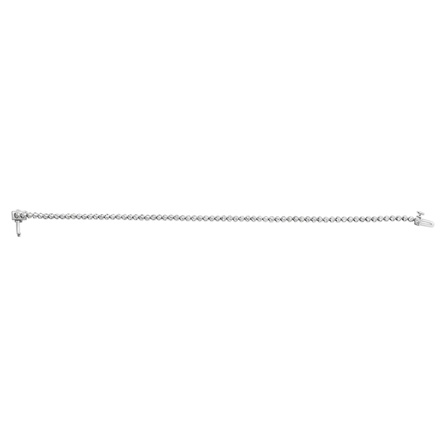 White metal bracelet with round white gemstones in prong settings, shown flat on a white background from a top-down angle.
