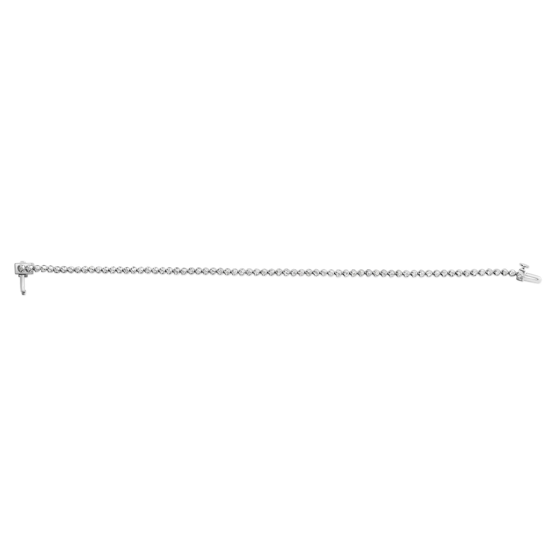 White metal bracelet with round white gemstones in prong settings, shown flat on a white background from a top-down angle.