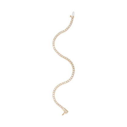 Yellow bracelet with round brownish gemstones in 4-prong settings, shown flat from above with a wavy shape.
