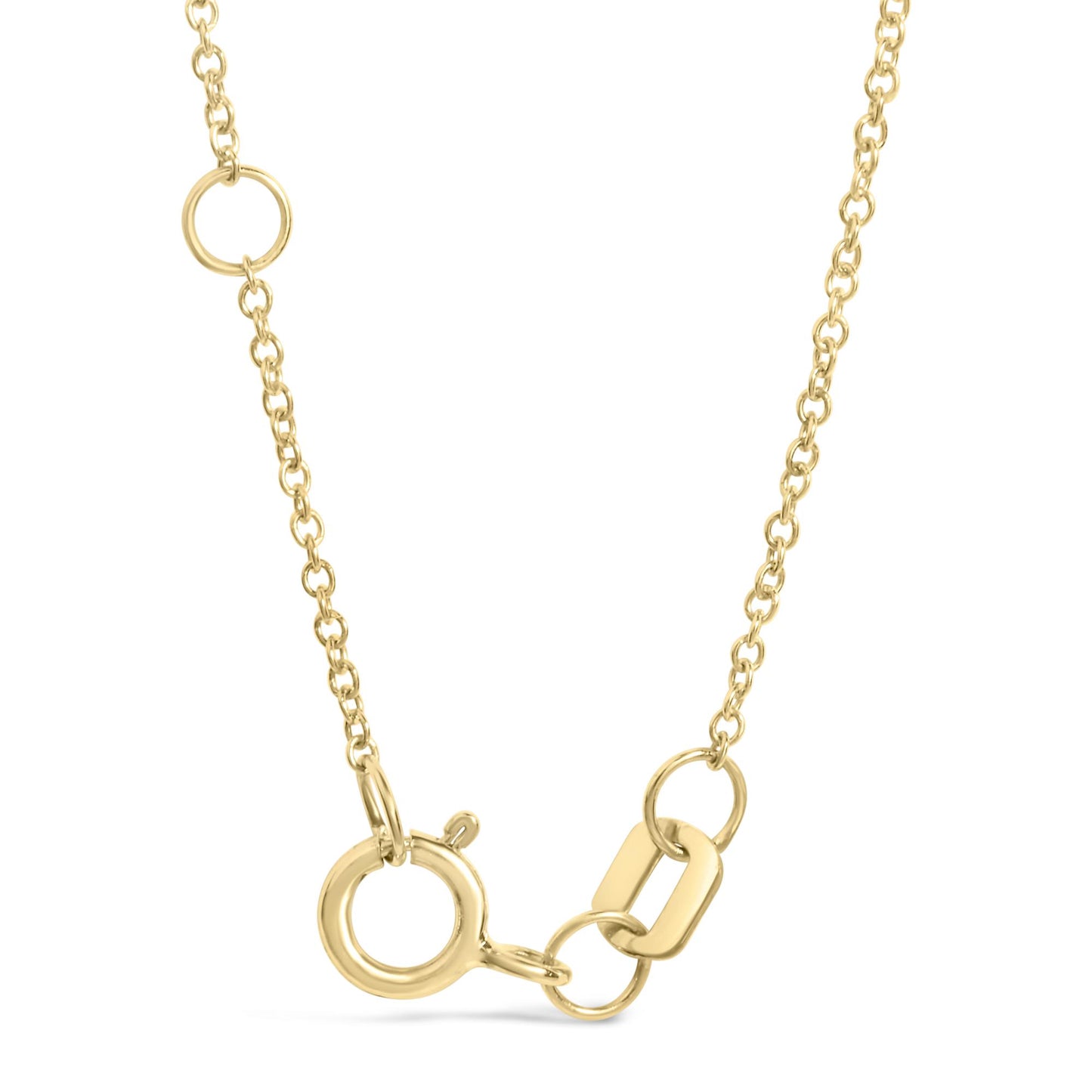 Yellow metal bracelet chain with round clasp and links, shown in a close-up front angle view on a white background.