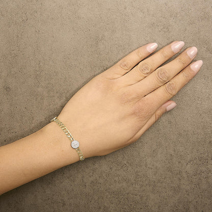 14K Yellow Gold 5/8 Cttw Diamond Cluster Curb Chain Bracelet