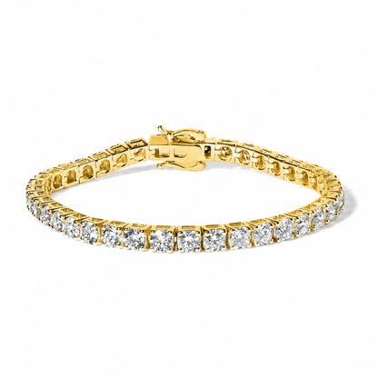 Close-up of a yellow bracelet with round white gemstones in a four-prong setting, shown flat on a white background from a slightly angled top view.