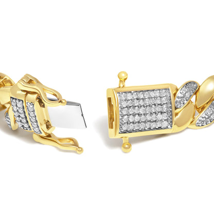 Close-up front angle of a yellow bracelet clasp featuring rectangular sections adorned with multiple rows of small white gemstones in prong settings.