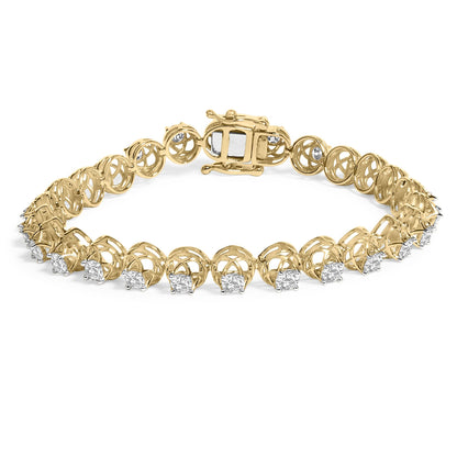 Yellow bracelet with round white gemstones in prong settings, shown in a close-up front angle.