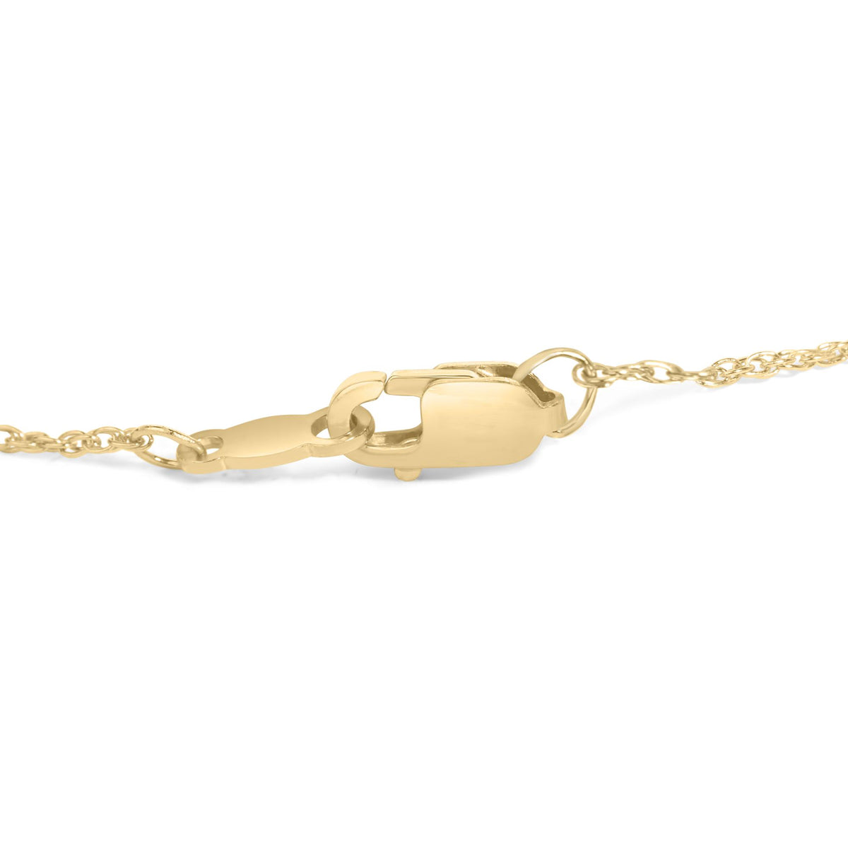 Close-up angled view of a yellow metal bracelet clasp and chain links, shown on a white background.