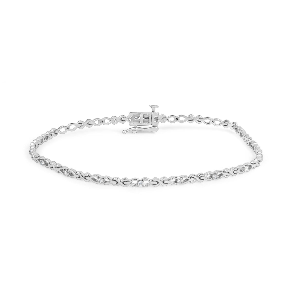 925 Sterling Silver 1/4 Cttw Round Diamond Infinity and X-Link Bracelet