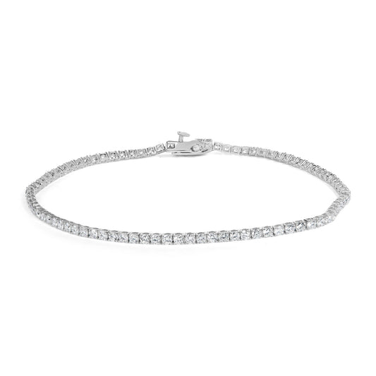 Front view of 14K White Gold 2.0 Cttw Lab Grown Round Diamond Tennis Bracelet showcasing round diamonds on white background