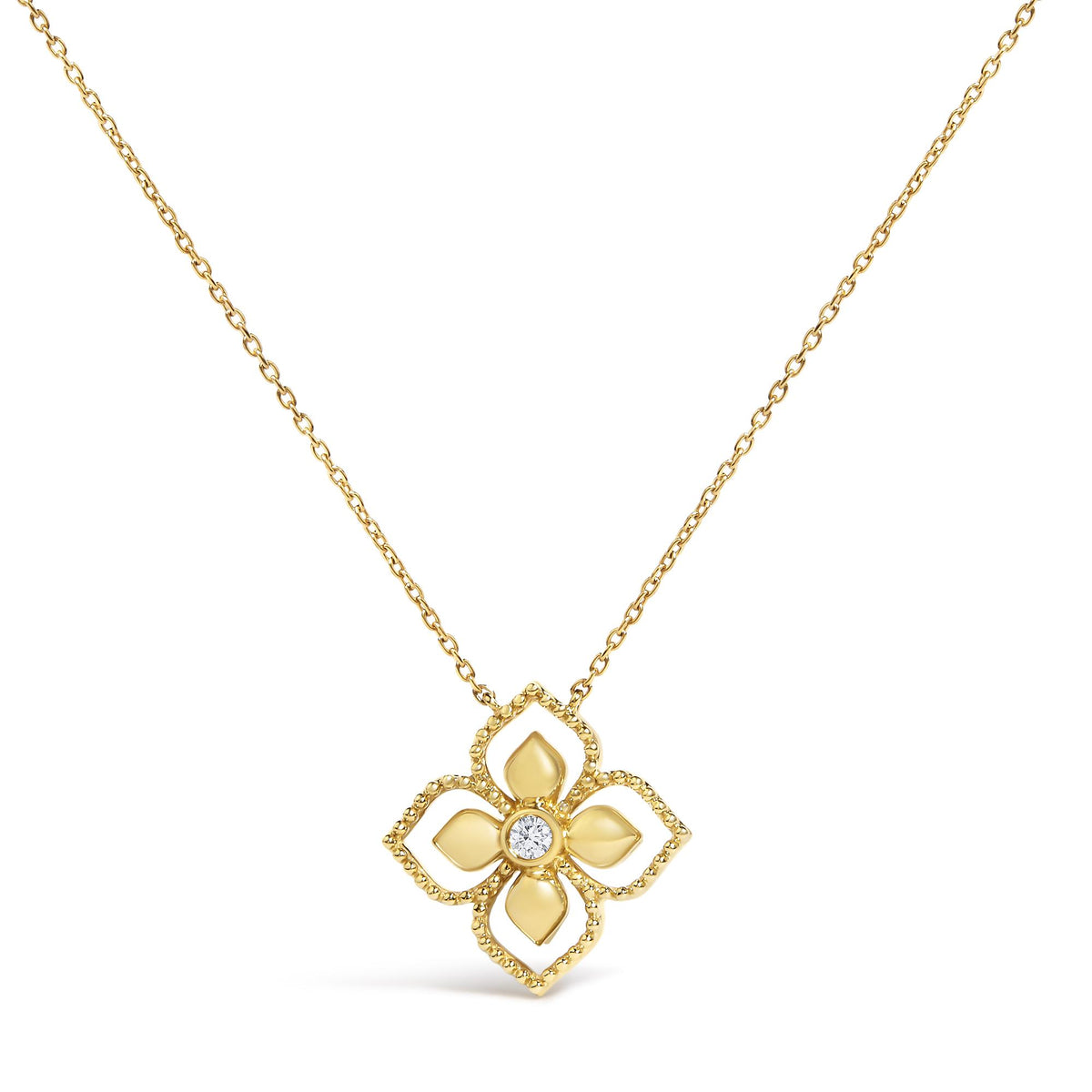 10K Yellow Gold Diamond Accent Floral Medallion Pendant Necklace
