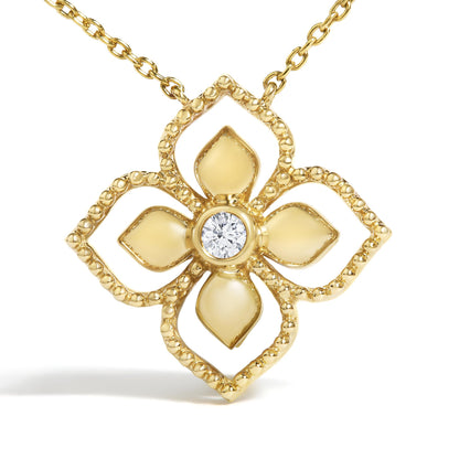 10K Yellow Gold Diamond Accent Floral Medallion Pendant Necklace