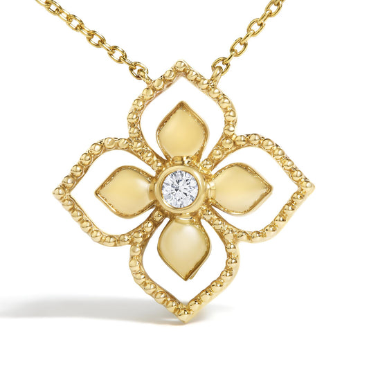 10K Yellow Gold Diamond Accent Floral Medallion Pendant Necklace