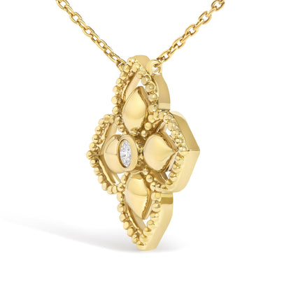 10K Yellow Gold Diamond Accent Floral Medallion Pendant Necklace
