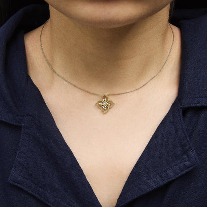 10K Yellow Gold Diamond Accent Floral Medallion Pendant Necklace