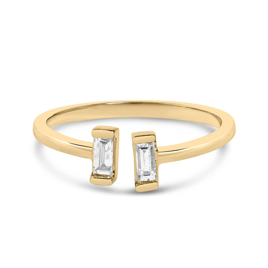 14K Yellow Gold Plated Sterling Silver 1/5 Cttw Baguette Diamond Open Band Ring