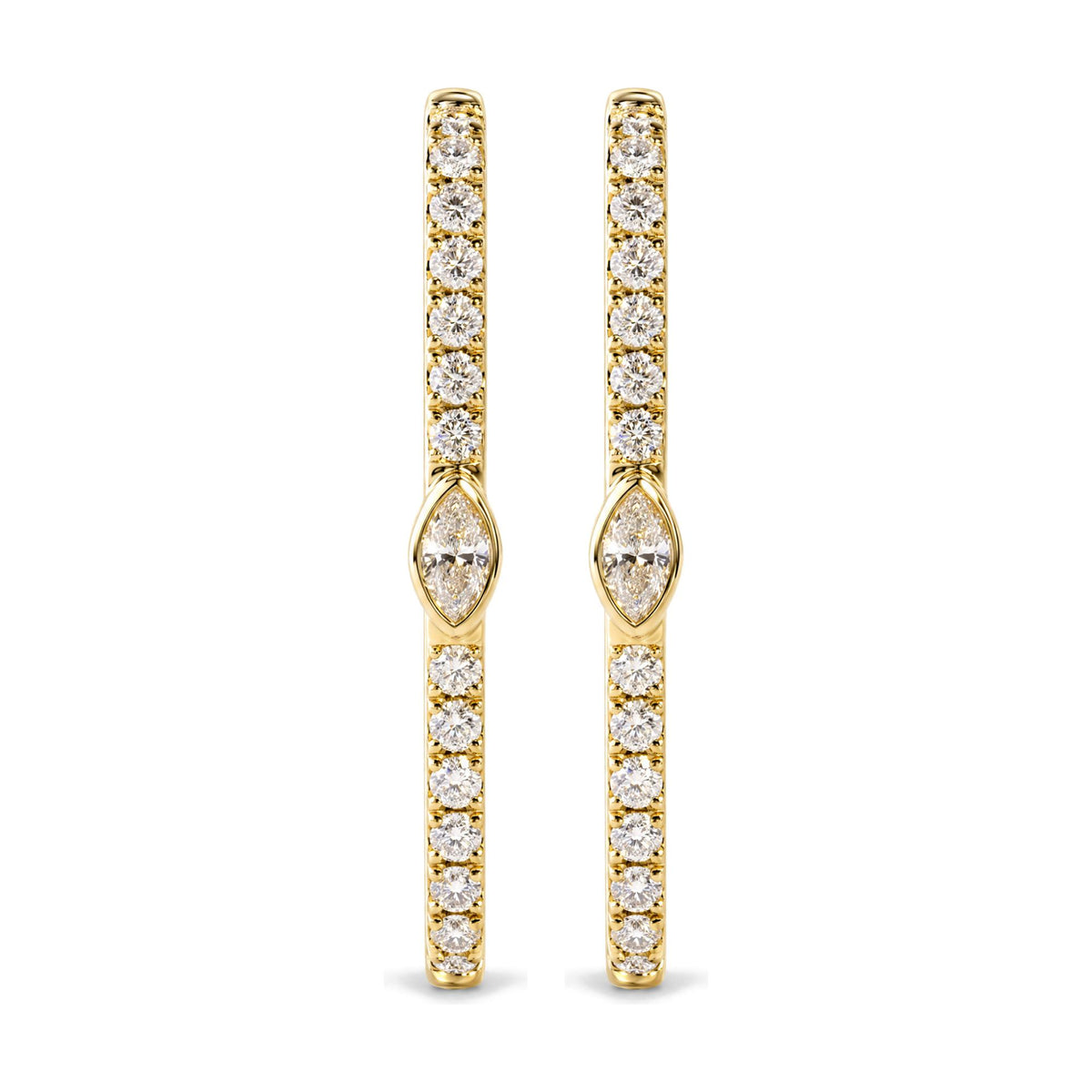 14K Yellow Gold 1/3 Cttw Marquise Diamond Rectangular Hoop Earrings