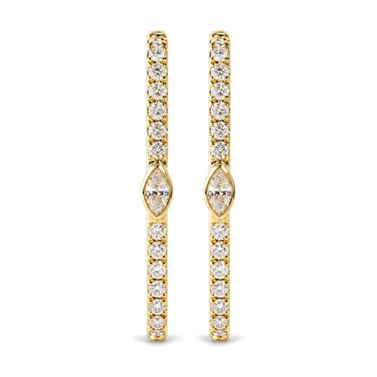 14K Yellow Gold 1/3 Cttw Marquise Diamond Rectangular Hoop Earrings