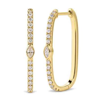 14K Yellow Gold 1/3 Cttw Marquise Diamond Rectangular Hoop Earrings