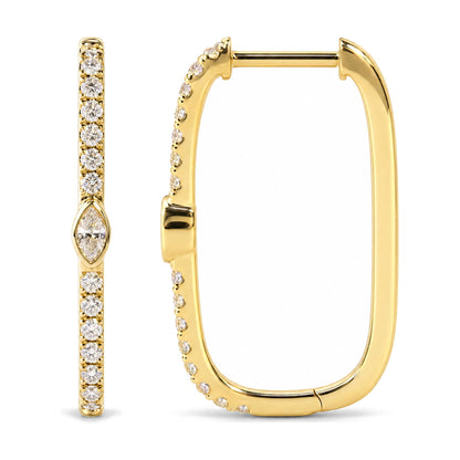 14K Yellow Gold 1/3 Cttw Marquise Diamond Rectangular Hoop Earrings