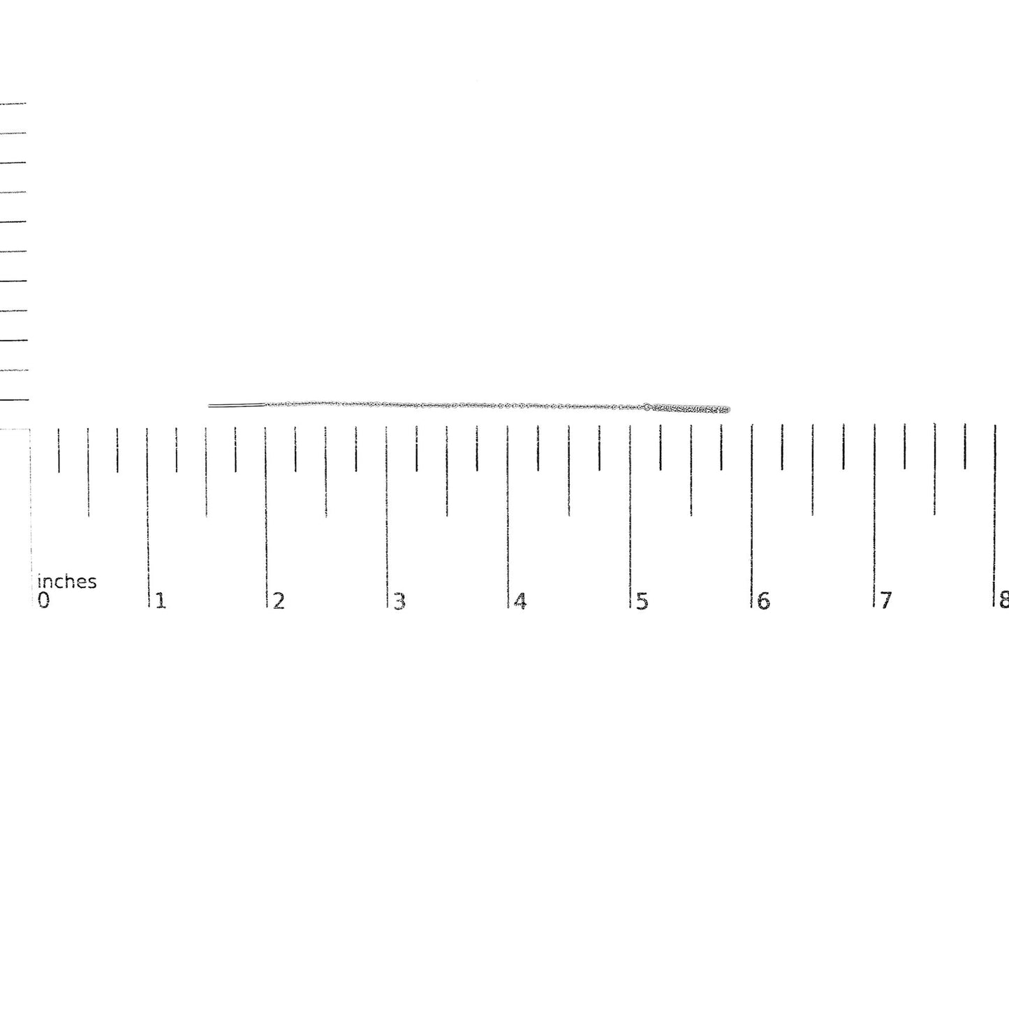 White metal earring with a thin chain and a micro-pave setting of round white gemstones, shown flat on a ruler scale in a side view.