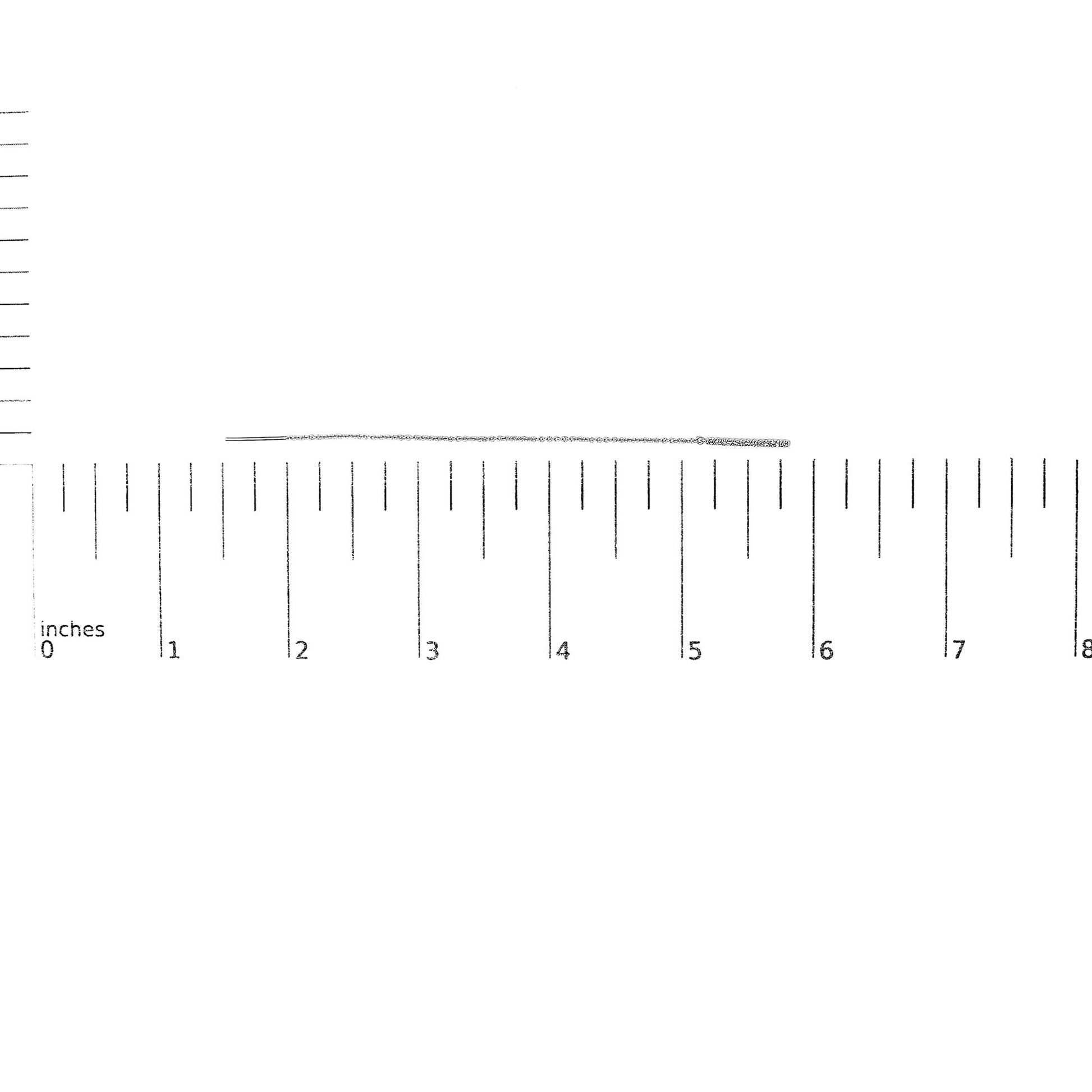 White metal earring with a thin chain and a micro-pave setting of round white gemstones, shown flat on a ruler scale in a side view.