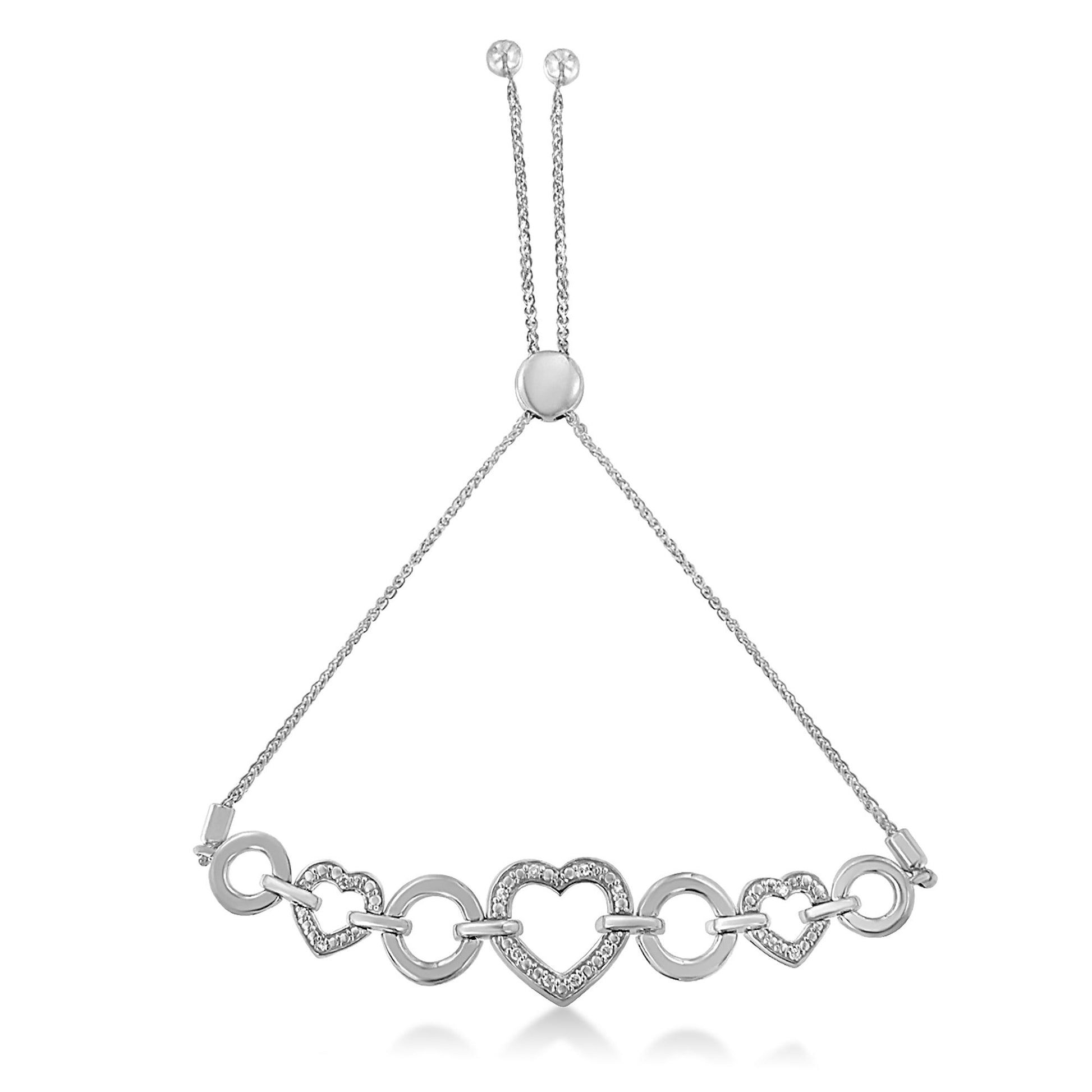 Sterling Silver Triple Heart Ring With Black & White Diamonds (1/10 Ct Tw)