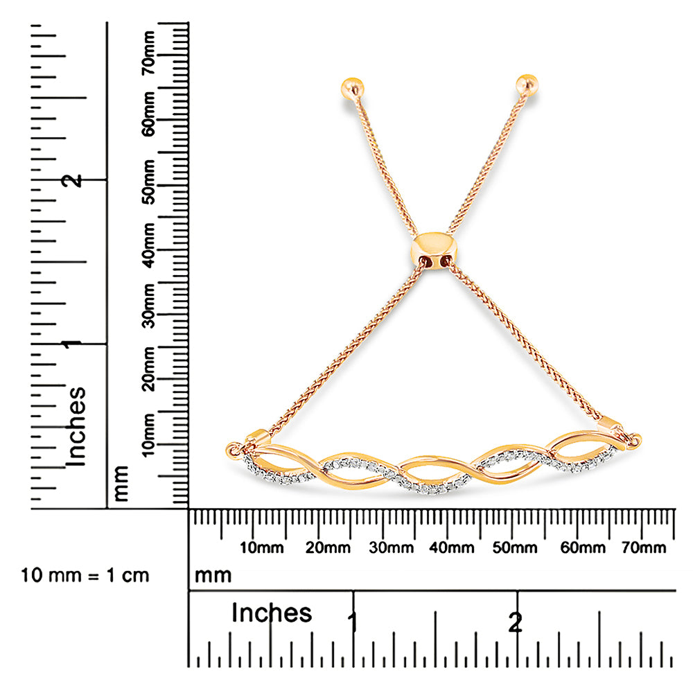 Yellow bracelet with twisted design featuring round white gemstones in prong settings, shown flat on a ruler for size reference, photographed from above.