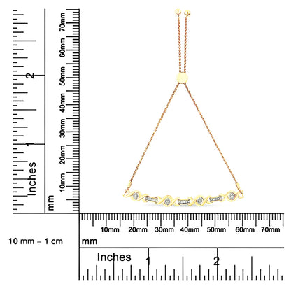 Yellow bracelet with alternating white gemstones in two settings, shown flat on a ruler for size reference, front-facing angle.