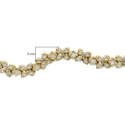 Close-up front view of a yellow bracelet featuring alternating round white gemstones in prong and miracle settings arranged in a floral pattern, shown on a white background with a 5mm size reference.