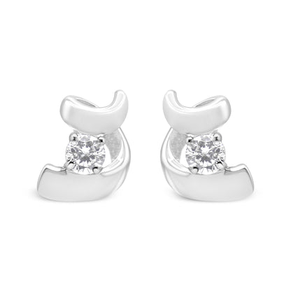Pair of white metal earrings with a round white gemstone in prong setting, shown from the front angle.