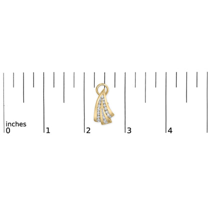 Close-up front view of a yellow metal earring with channel-set white round and baguette gemstones, shown on a ruler for size reference.