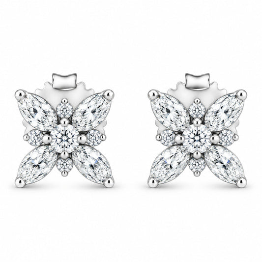 14K White Gold Marquise Diamond Flower Stud Earring (1.00 cttw, H-I Color, SI1-SI2 Clarity)