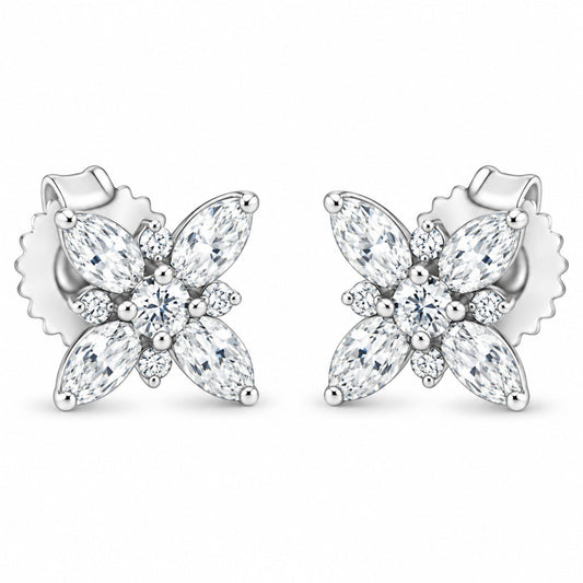 14K White Gold Marquise Diamond Flower Stud Earring (1.00 cttw, H-I Color, SI1-SI2 Clarity)