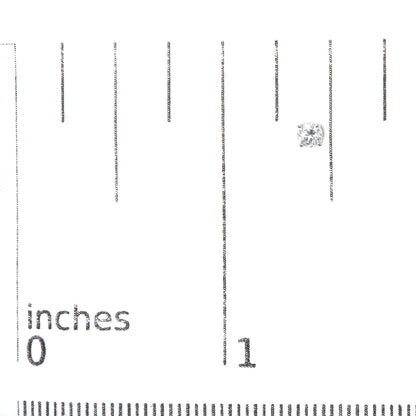 White metal stud earring with round white gemstones in 4-prong settings, displayed on a ruler for size reference, top view.