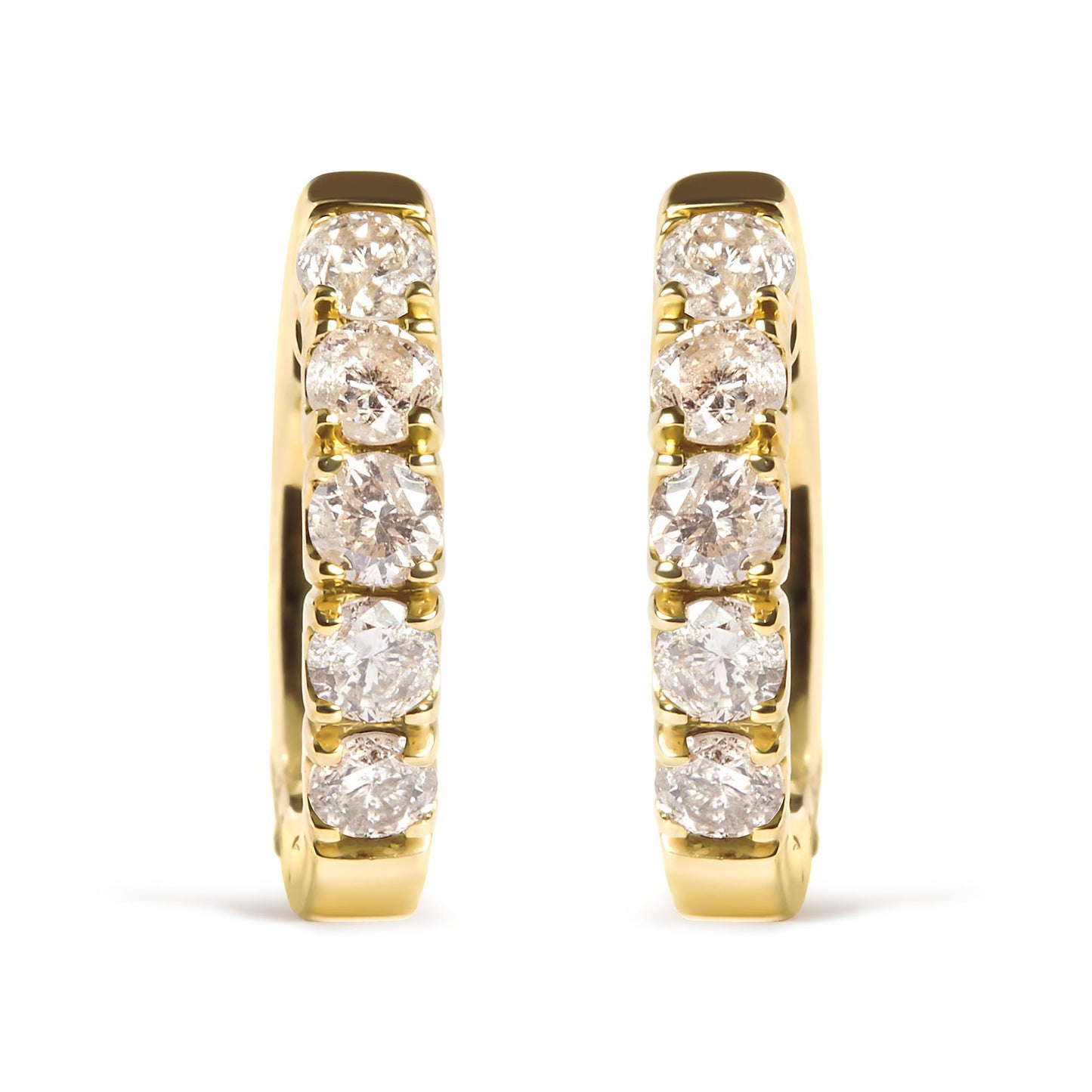 10K Yellow Gold 1/2 Cttw Round-Cut Diamond Hoop Earrings
