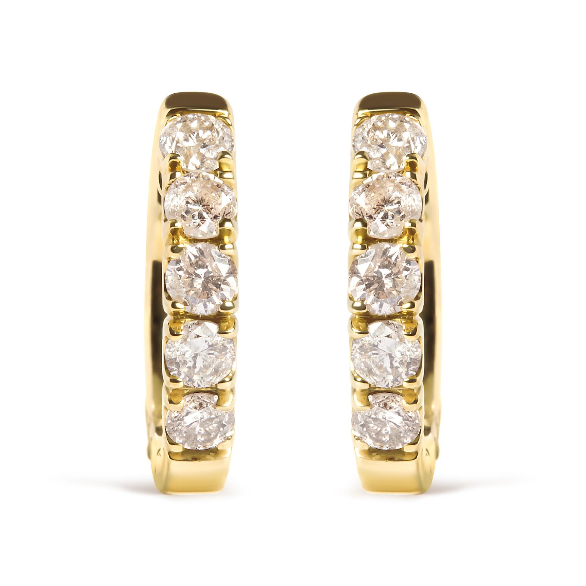 10K Yellow Gold 1/2 Cttw Round-Cut Diamond Hoop Earrings