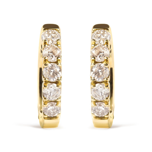 10K Yellow Gold 1/2 Cttw Round-Cut Diamond Hoop Earrings