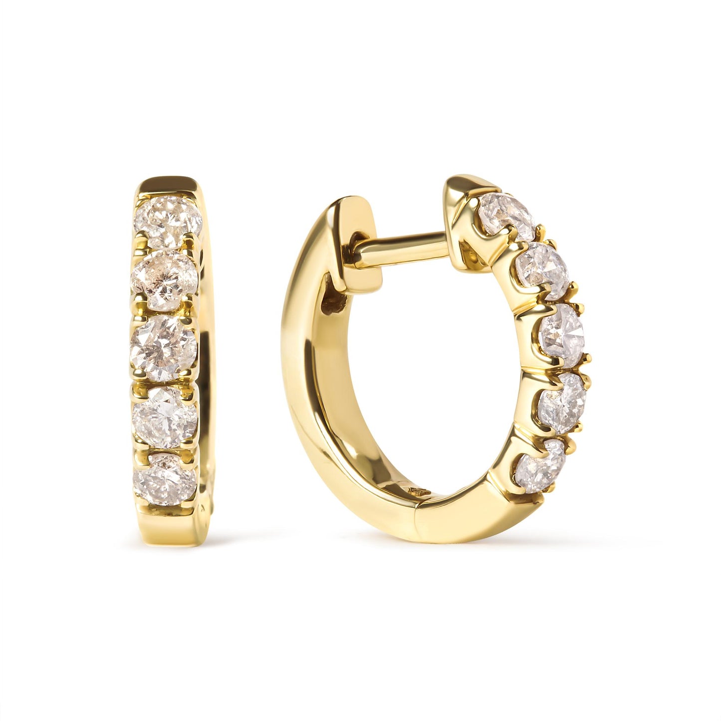 10K Yellow Gold 1/2 Cttw Round-Cut Diamond Hoop Earrings