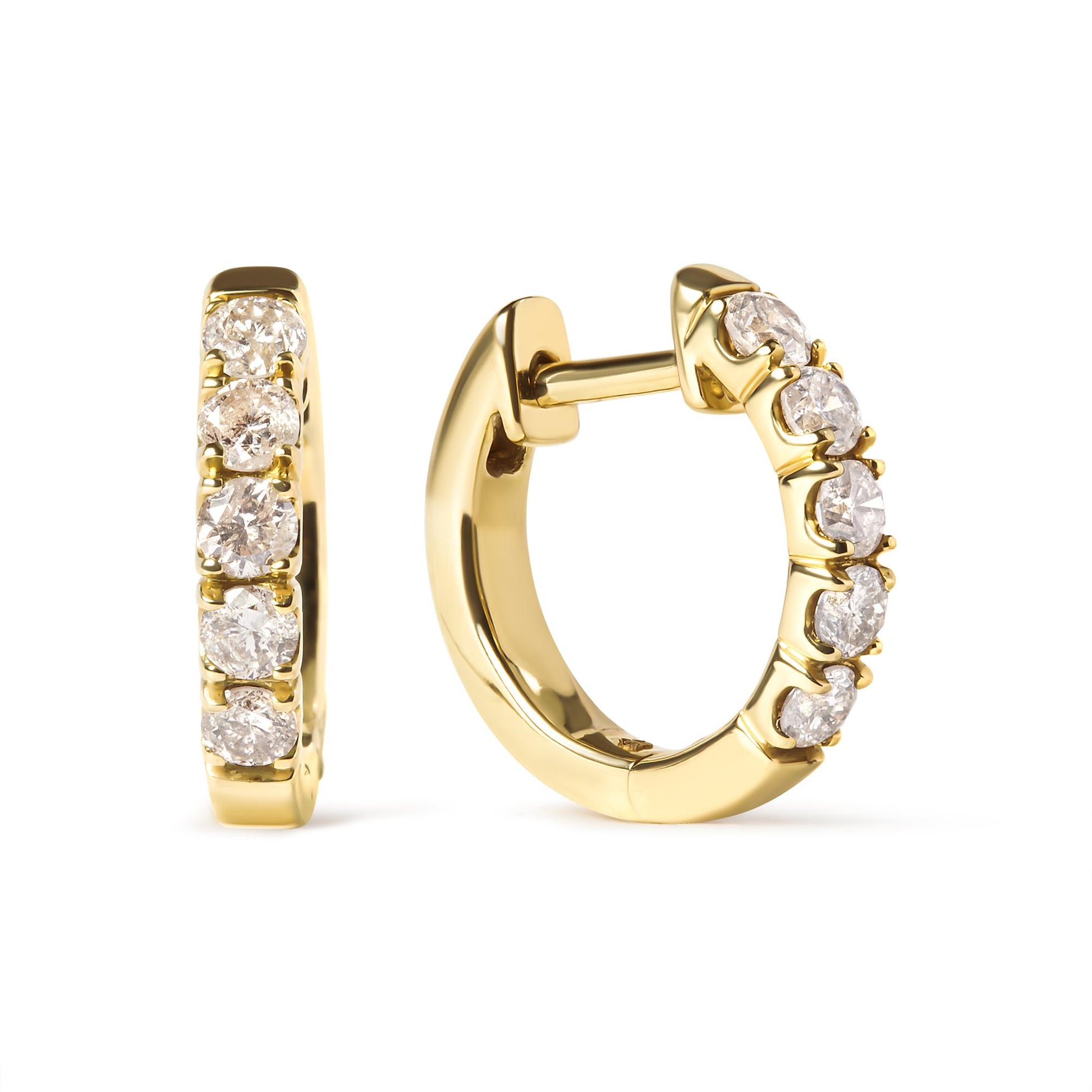 10K Yellow Gold 1/2 Cttw Round-Cut Diamond Hoop Earrings