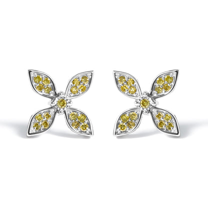 Sterling Silver Yellow Treated Diamond Accent Floral Stud Earrings