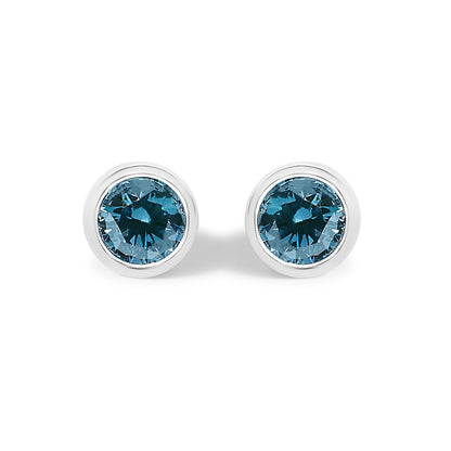 14K Gold Bezel Set Lab Grown Blue Diamond Solitaire Stud Earrings