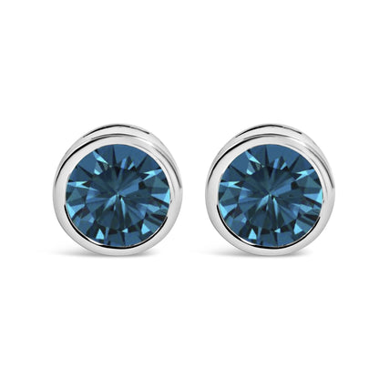 14K Gold Bezel Set Lab Grown Blue Diamond Solitaire Stud Earrings