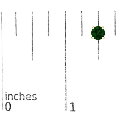 Close-up image of a single yellow earring with a round green gemstone set in a 4-prong setting, shown on a vertical scale, photographed from a frontal angle.