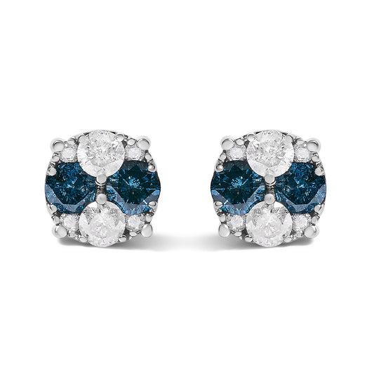 .925 Sterling Silver 2.0 Cttw Blue Diamond Composite Cluster Stud Earring