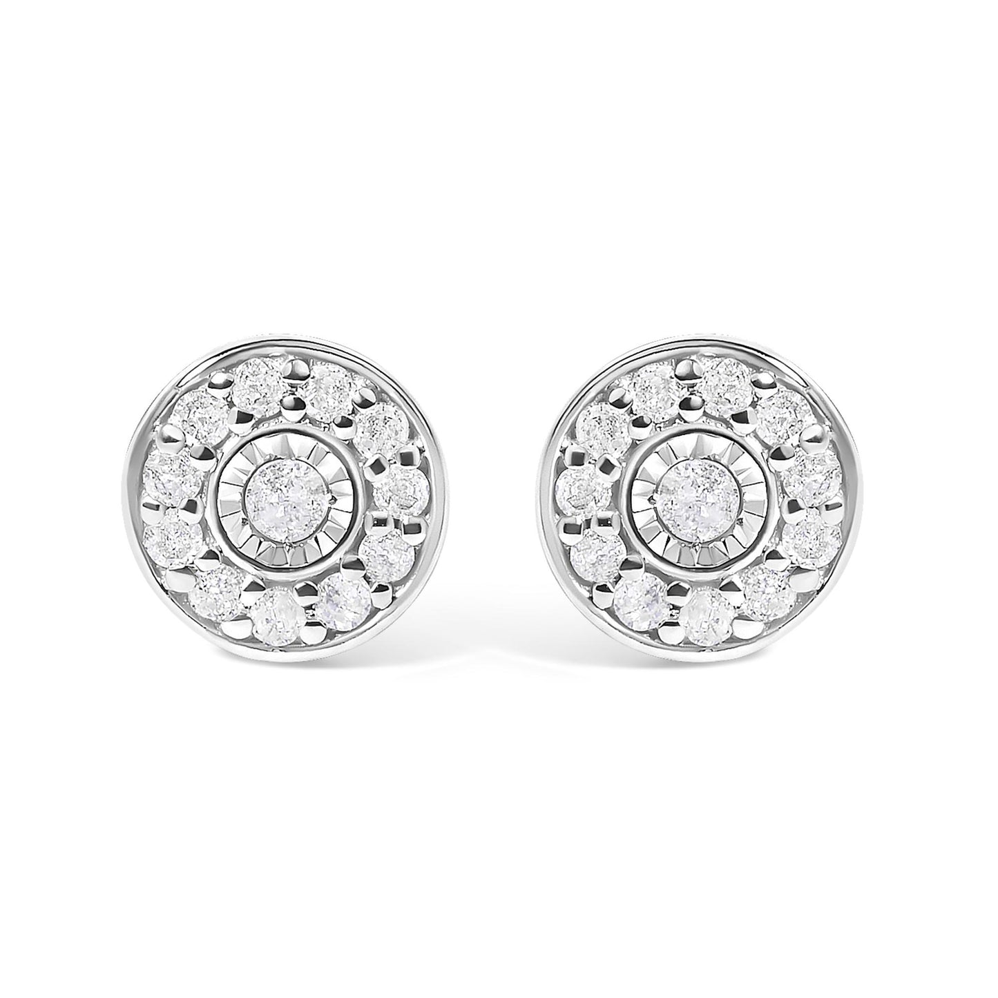 .925 Sterling Silver 1/4 Cttw Diamond Miracle Set Solitaire with Halo Stud Earrings