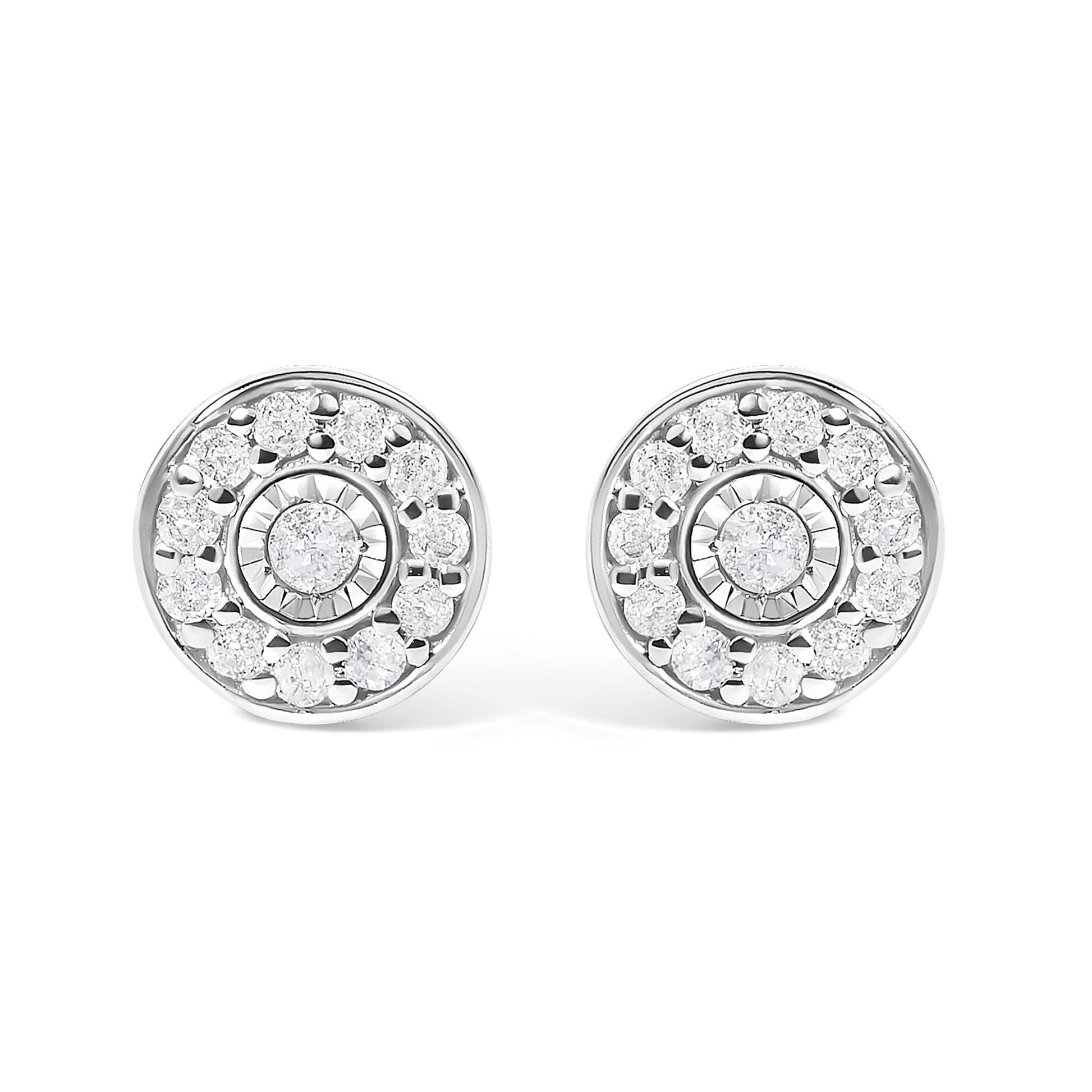 .925 Sterling Silver 1/4 Cttw Diamond Miracle Set Solitaire with Halo Stud Earrings